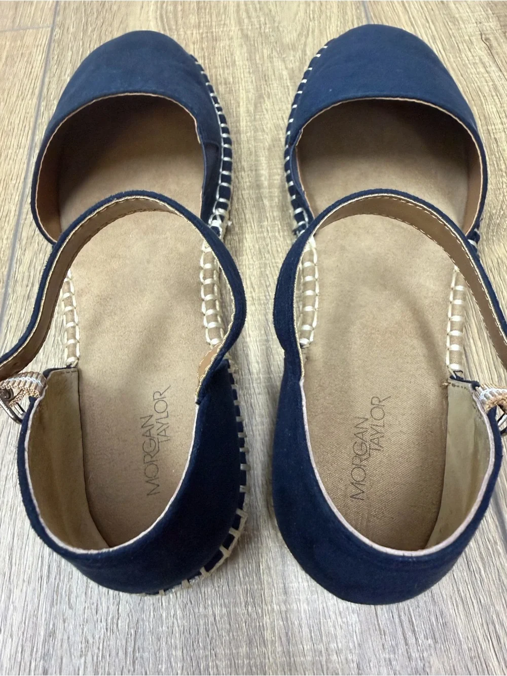 Morgan Taylor “Paulette” Navy Suede Espadrilles with Ankle Strap
